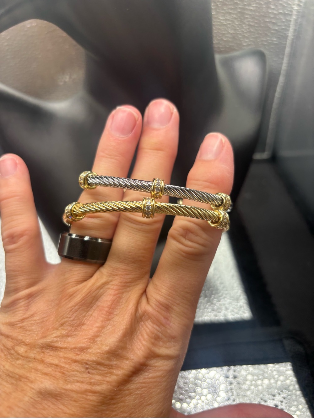 Mixed Metal Twisted Cable Double Cuff Bracelet — Gold & Silver